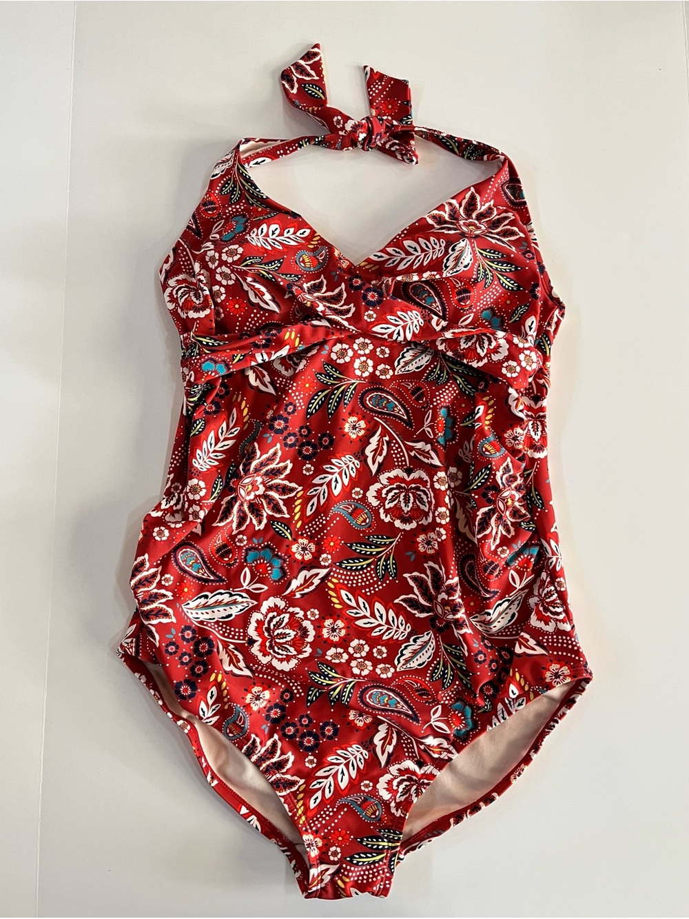Isabel Maternity by Ingrid & Isabel Red Floral Halter One-Piece Swimsuit size L